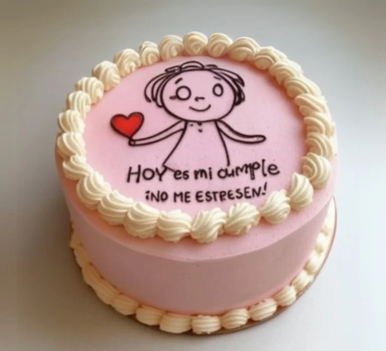 Pasteles de 15 Años rosa con diseño minimalista y frase divertida en glaseado negro.