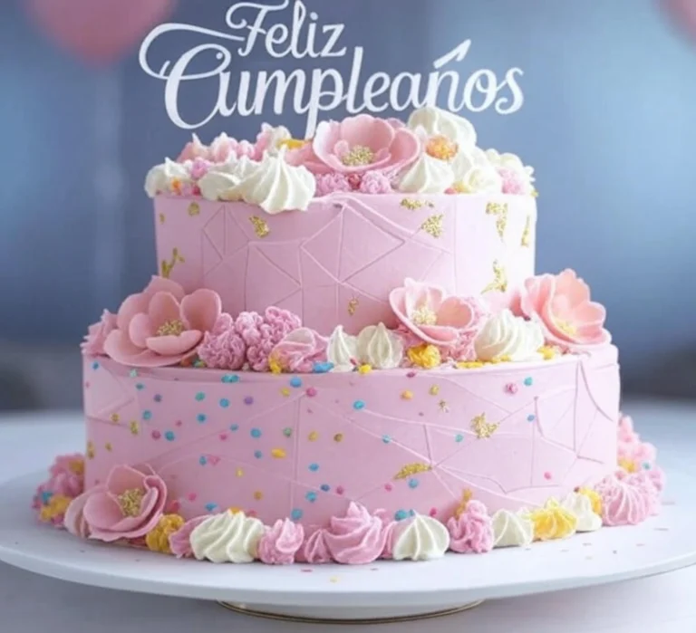 pastel de cumpleaños rosa, torta decorada para mujer, pastel elegante con flores, pastel de dos pisos, repostería creativa